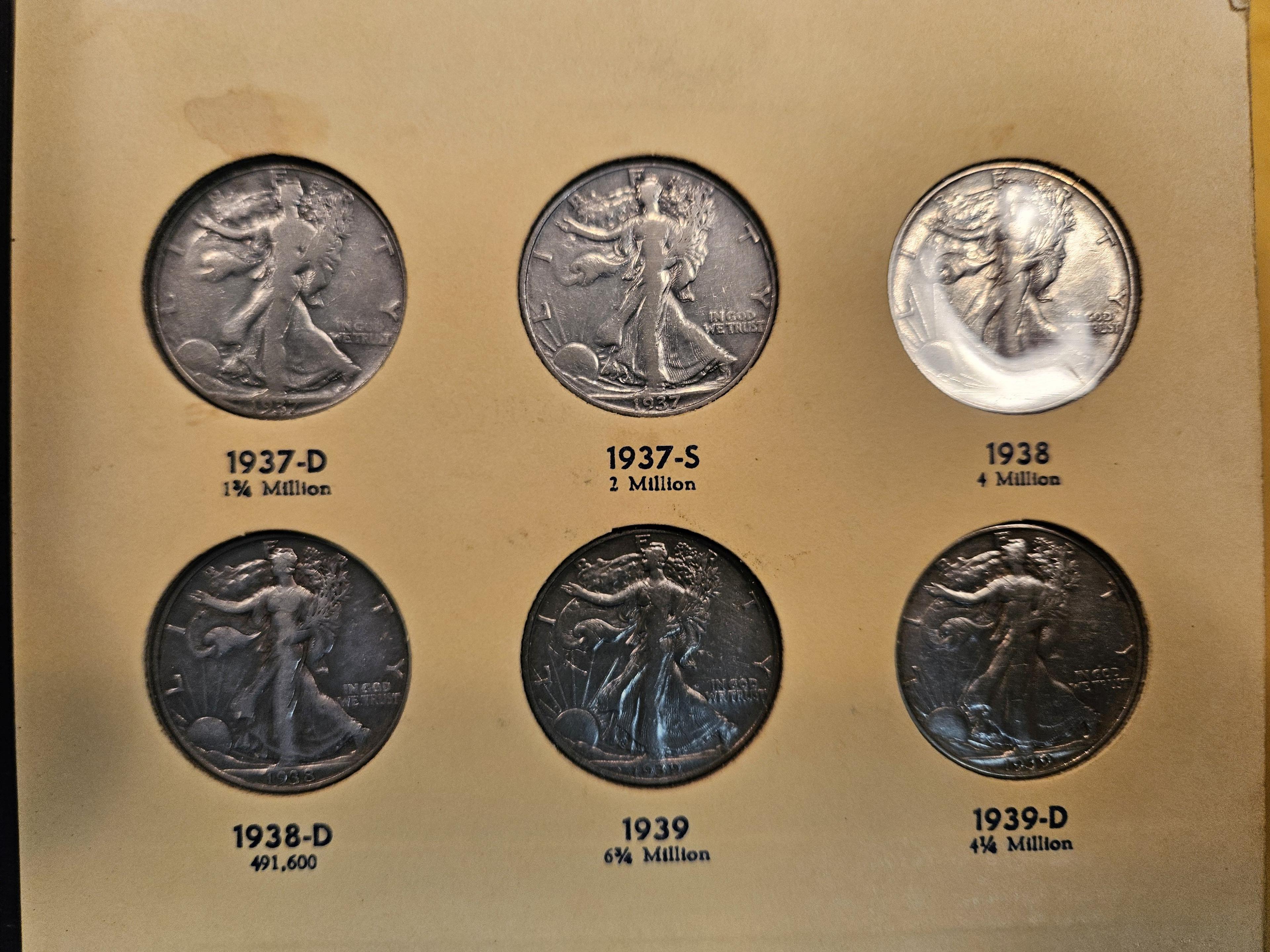 COMPLETE! 1937 - 1947 Walking Liberty silver Half Dollar Collection