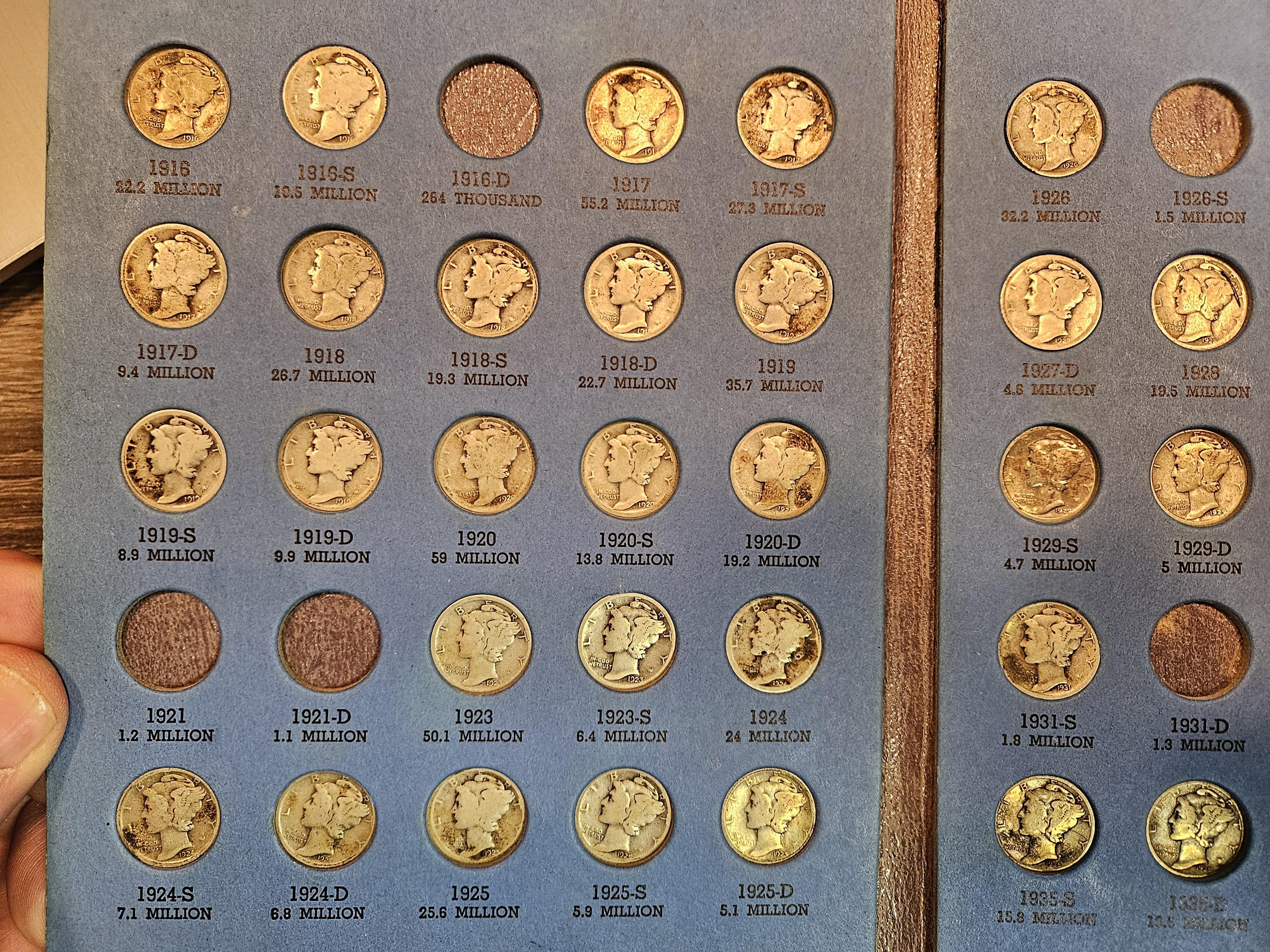 Near Complete Mercury silver Dime collection