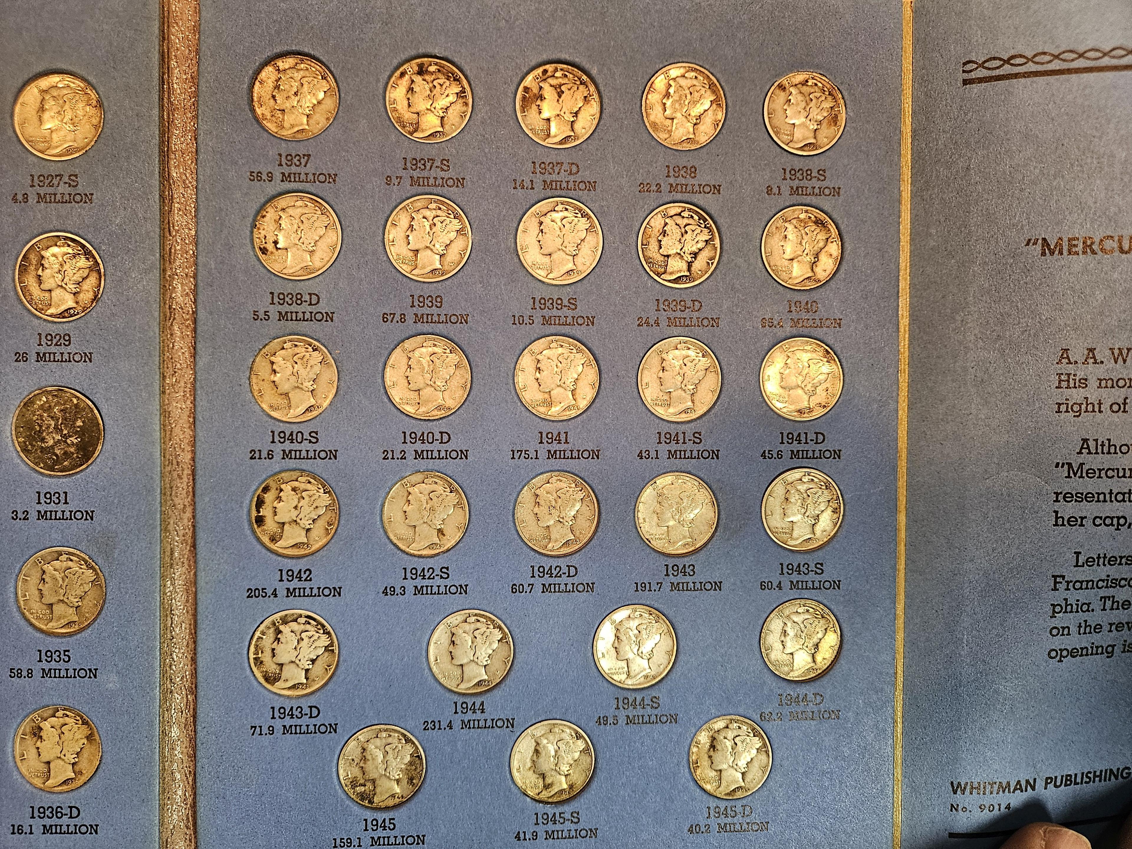 Near Complete Mercury silver Dime collection