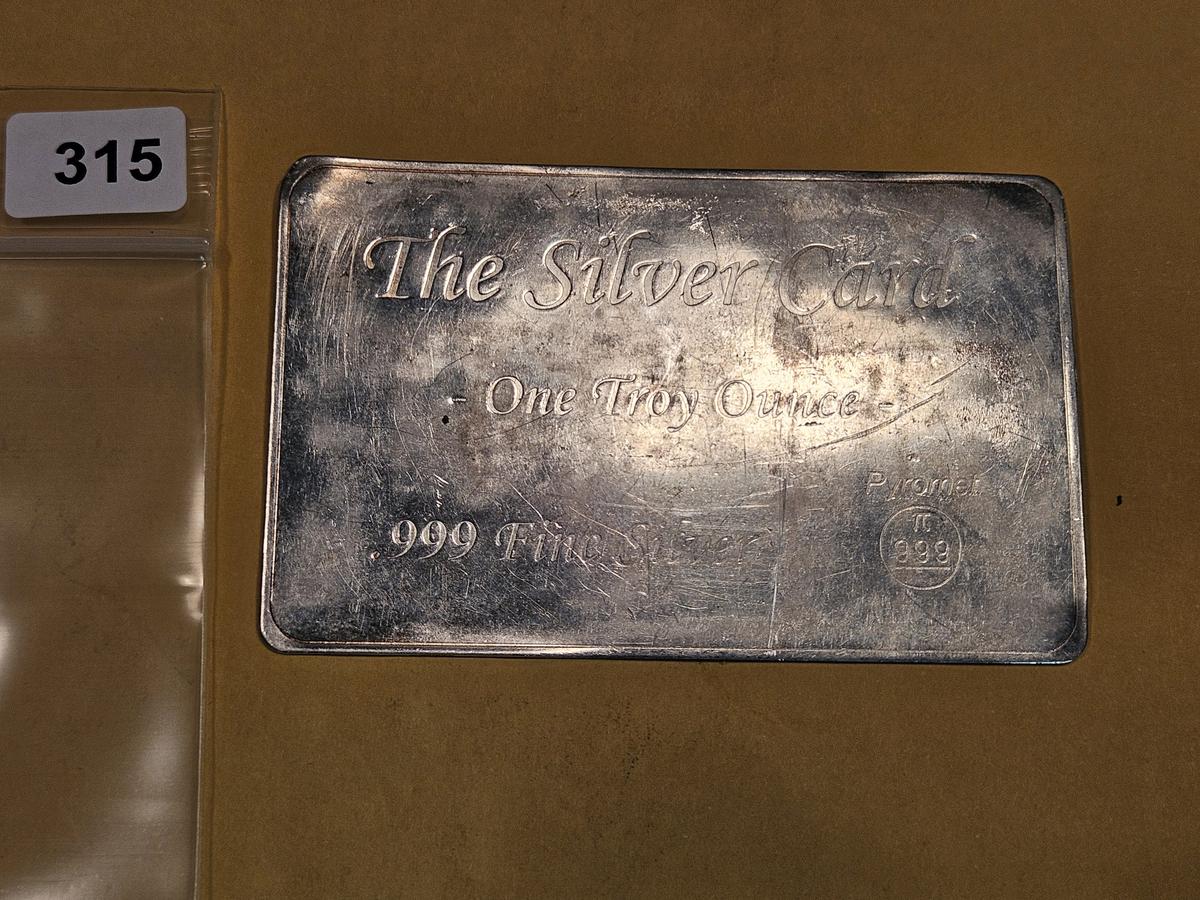 One Troy ounce .999 fine silver art bar