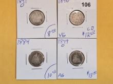 Four mixed Seated Liberty Silver Dimes