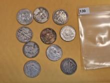 Ten mixed Silver Half Dollars