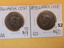 1816 and 1835 Large Cents