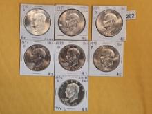Seven Brilliant Uncirculated and Proof Eisenhower Dollars