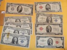 Little group of older, circulated, U.S. Currency