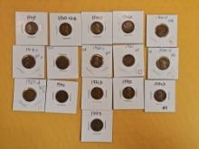 Sixteen mixed Wheat cents