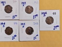 Five Better date or semi-Key wheat cents