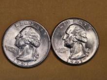 1941 P and D silver Washington Quarters