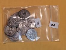 Twenty silver Washington Quarters