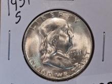 Choice Brilliant Uncirculated 1951-S Franklin Half Dollar