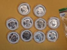 Ten Brilliant Uncirculated silver Kennedy Half Dollars