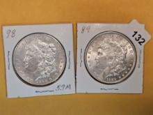 1898 and 1889 Morgan Dollars