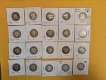 Twenty mixed silver Barber Quarters