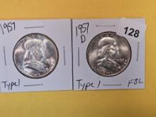 1957 and 1957-D Franklin Half Dollars