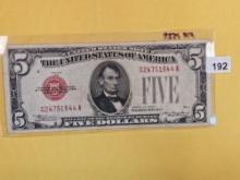 1928-C Five Dollar Red Seal US note in Extra Fine