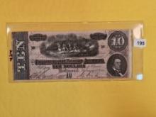 1864 Confederate States of America Ten Dollar Note