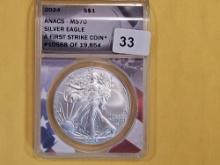 PERFECT! ANACS 2023 American Silver Eagle in Mint State 70