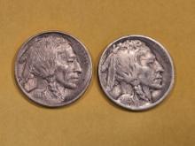 1913 Type 1 and 1913 Type 2 Buffalo Nickels
