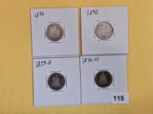 Four mixed Seated Liberty Dimes
