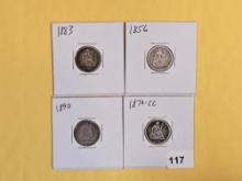 Four mixed Seated Liberty Dimes