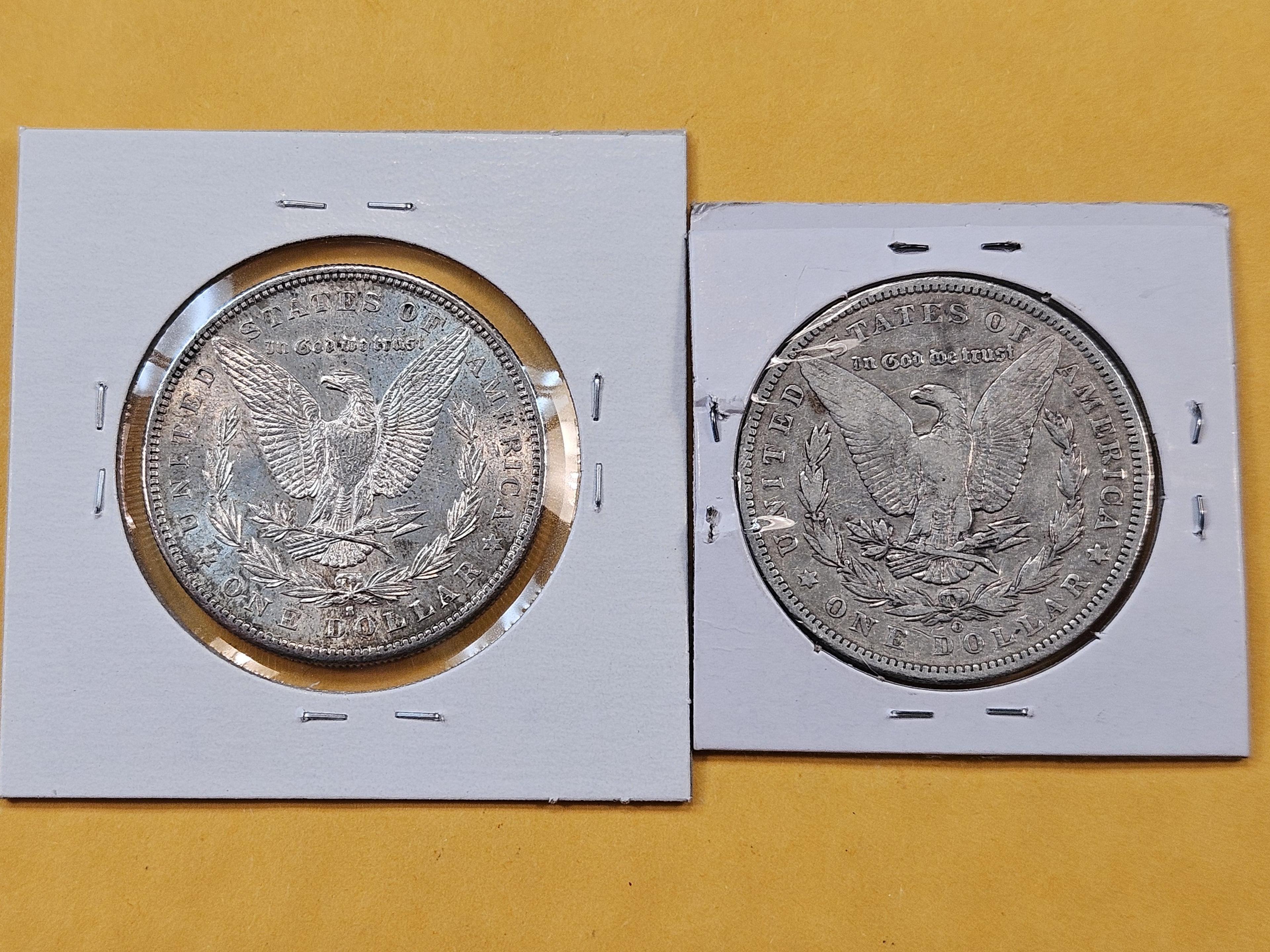 Two About Uncirculated Morgan Silver Dollars