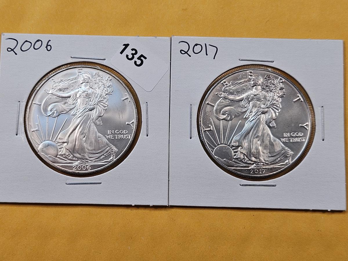 Two GEM Brilliant Uncirculated American Silver Eagles
