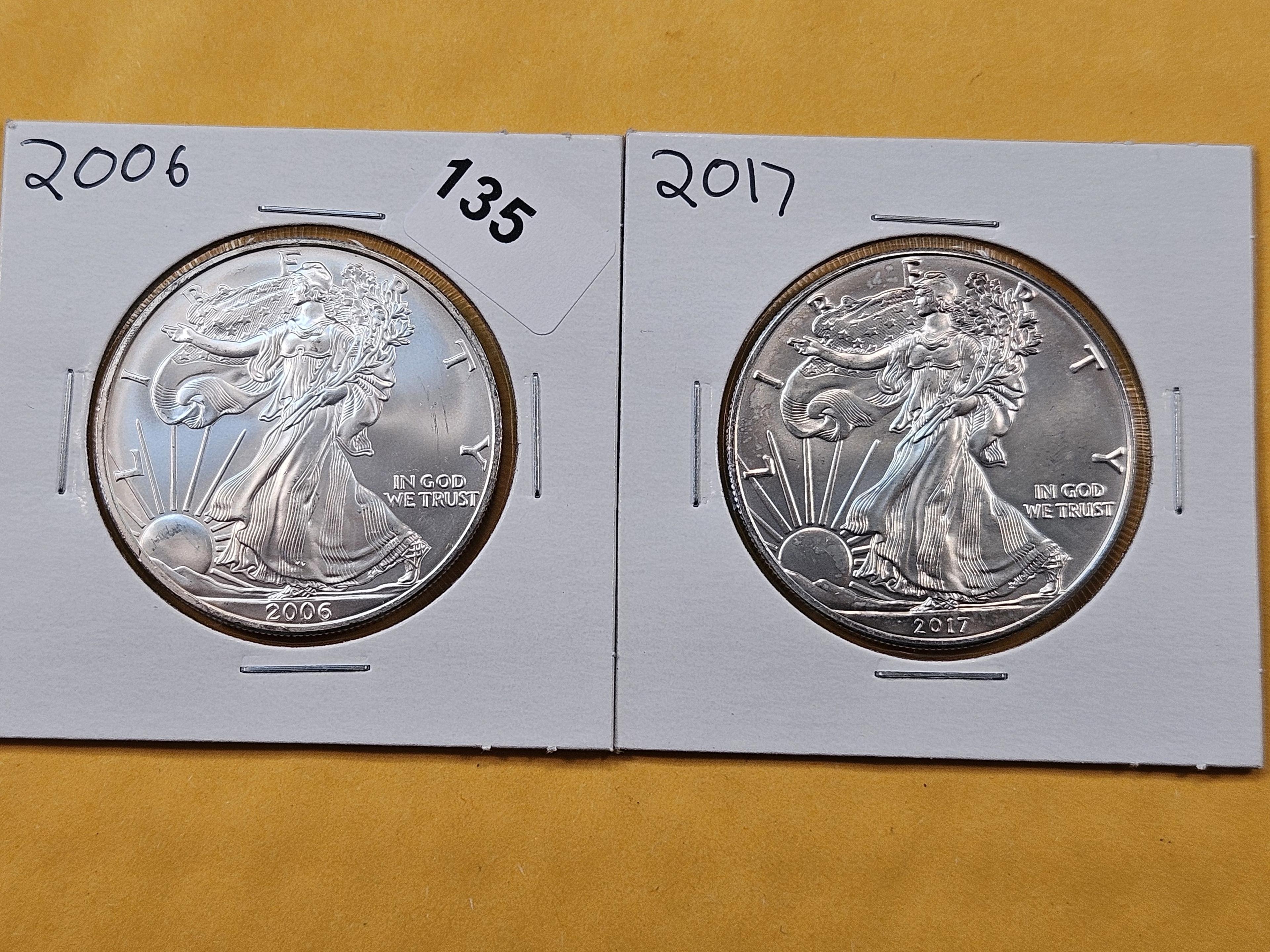 Two GEM Brilliant Uncirculated American Silver Eagles