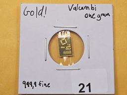 GOLD! Valcambi One Gram .9999 fine Gold Bar