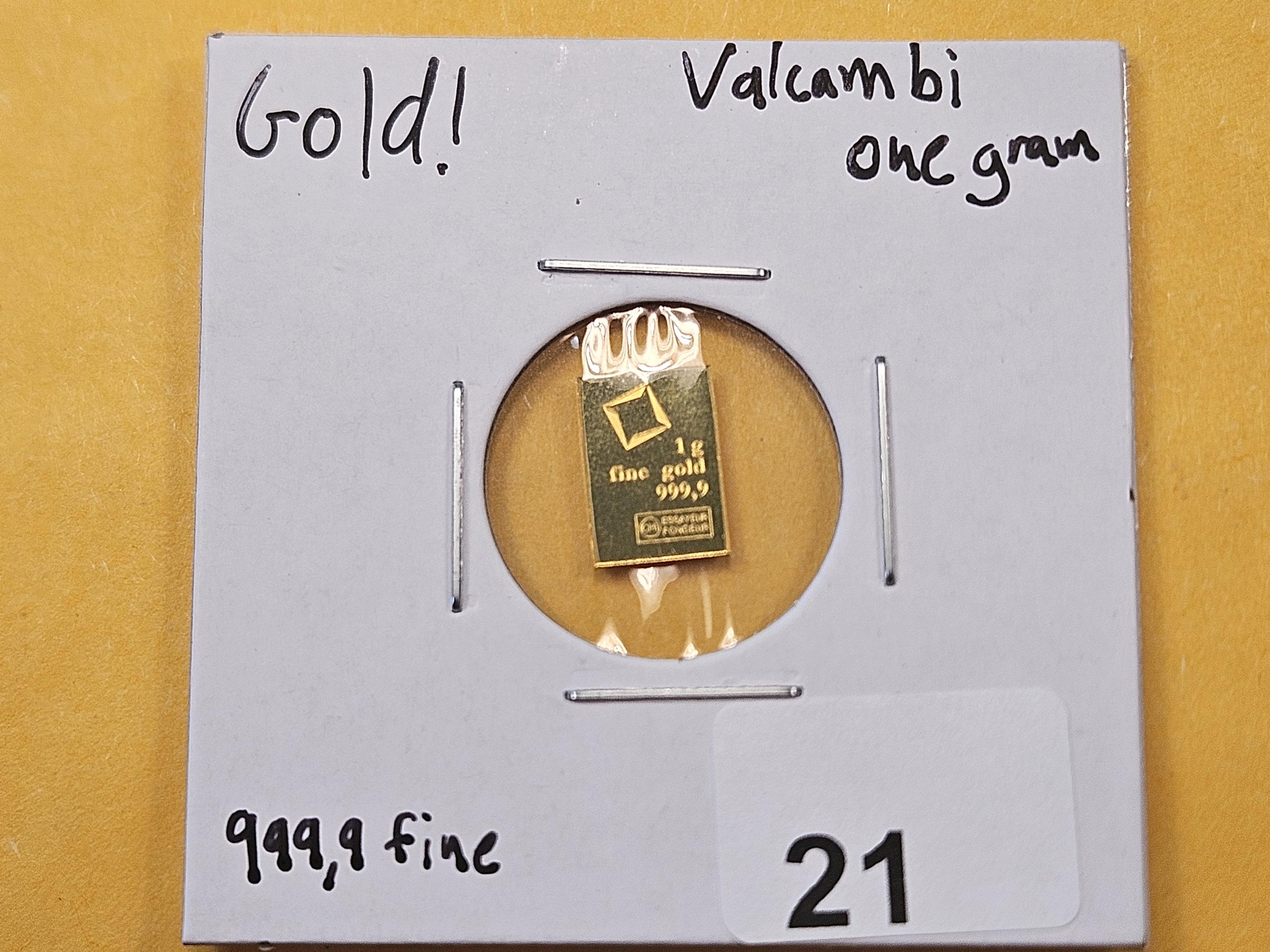 GOLD! Valcambi One Gram .9999 fine Gold Bar