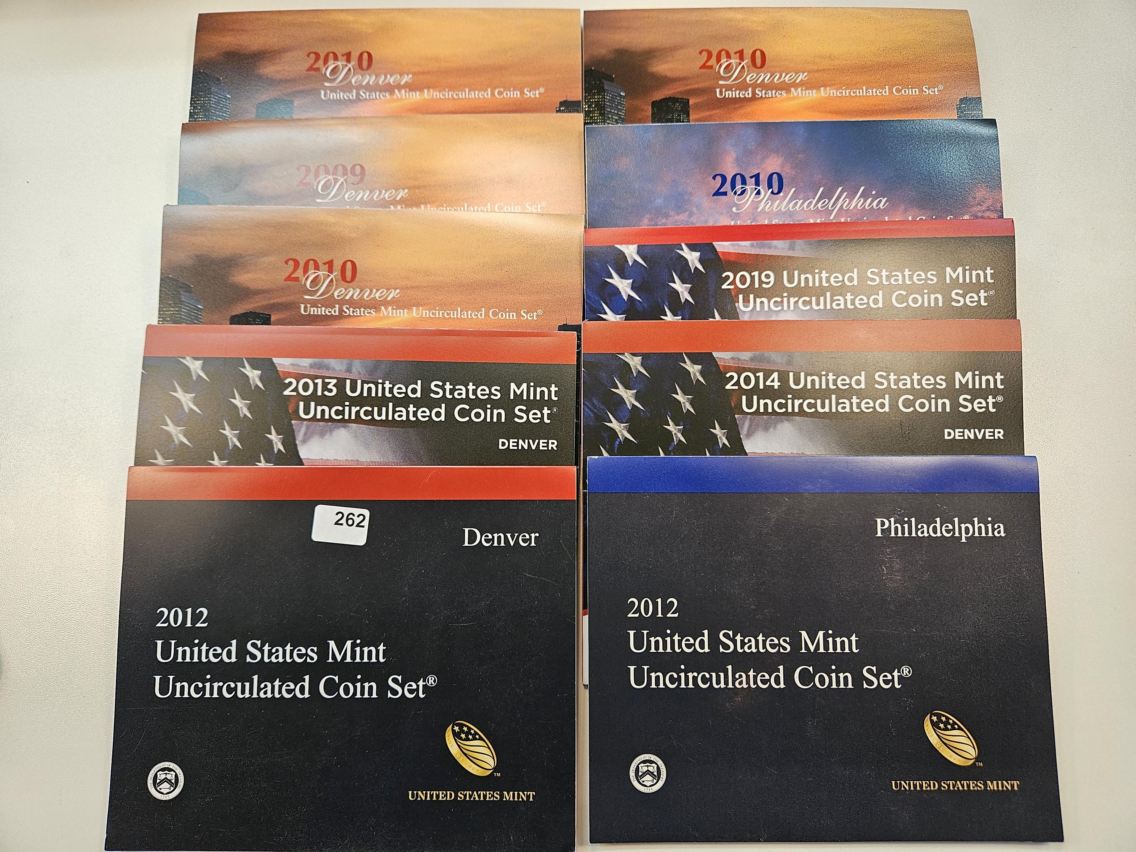Ten Uncirculated Coin Set Folders, Mixed Philadelphia and Denver