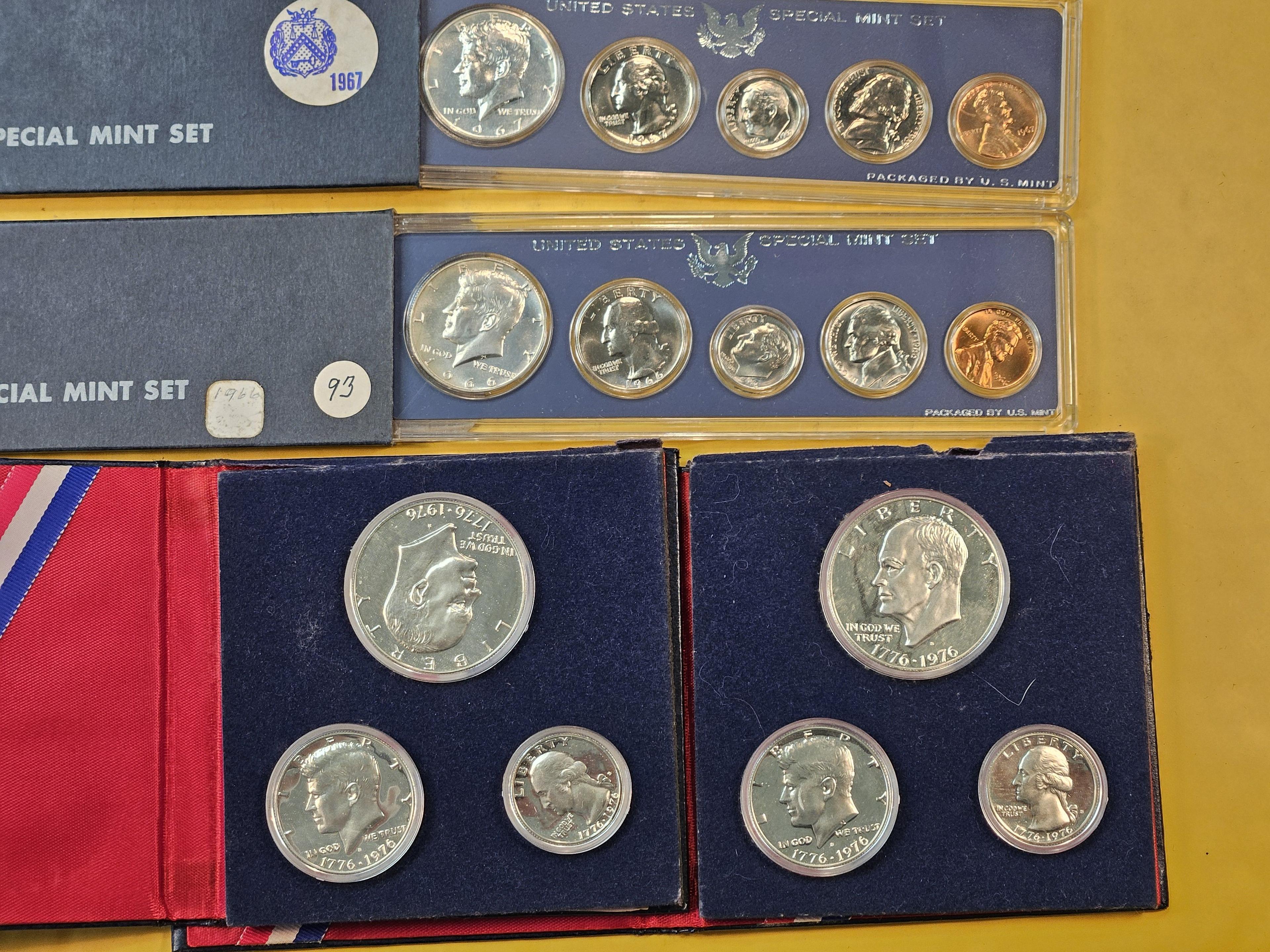 Two US Special Mint Sets and two 1976 Bicentennial Silver Proof Sets
