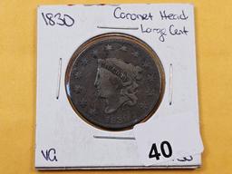1830 Coronet Head Large Cent