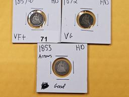 Three Seated Liberty Half Dimes