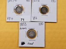 Three Seated Liberty Half Dimes