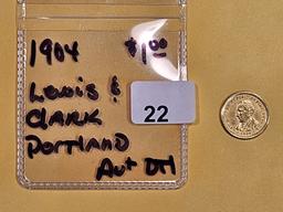 GOLD! Brilliant About Uncirculated plus - details 1904 Lewis & Clark Exposition GOLD Dollar