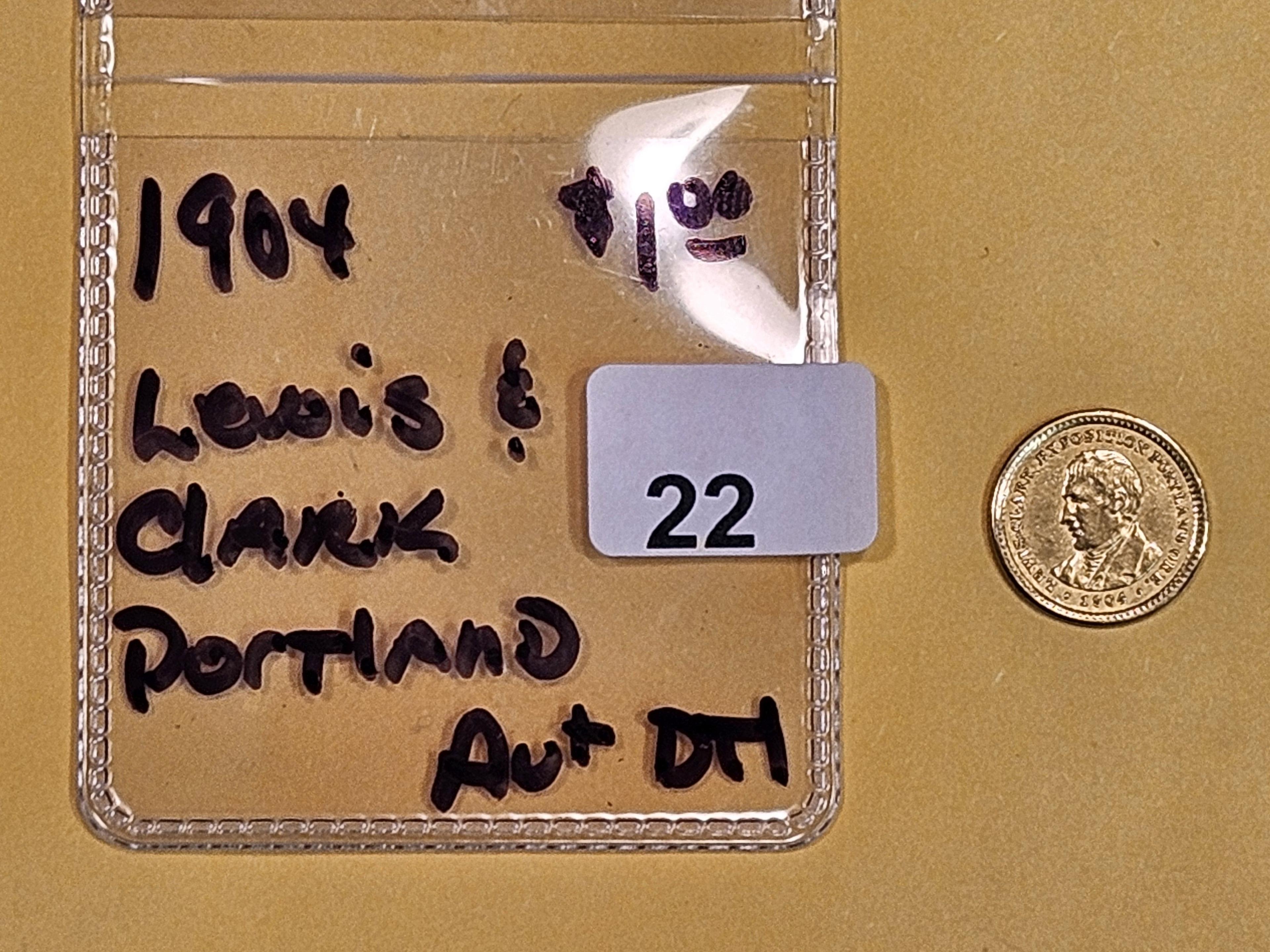 GOLD! Brilliant About Uncirculated plus - details 1904 Lewis & Clark Exposition GOLD Dollar