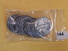 Ten silver Half Dollars