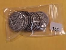 Ten silver Half Dollars
