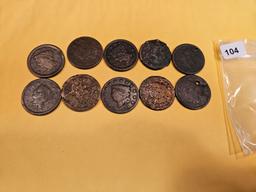 Ten mixed Large Cents