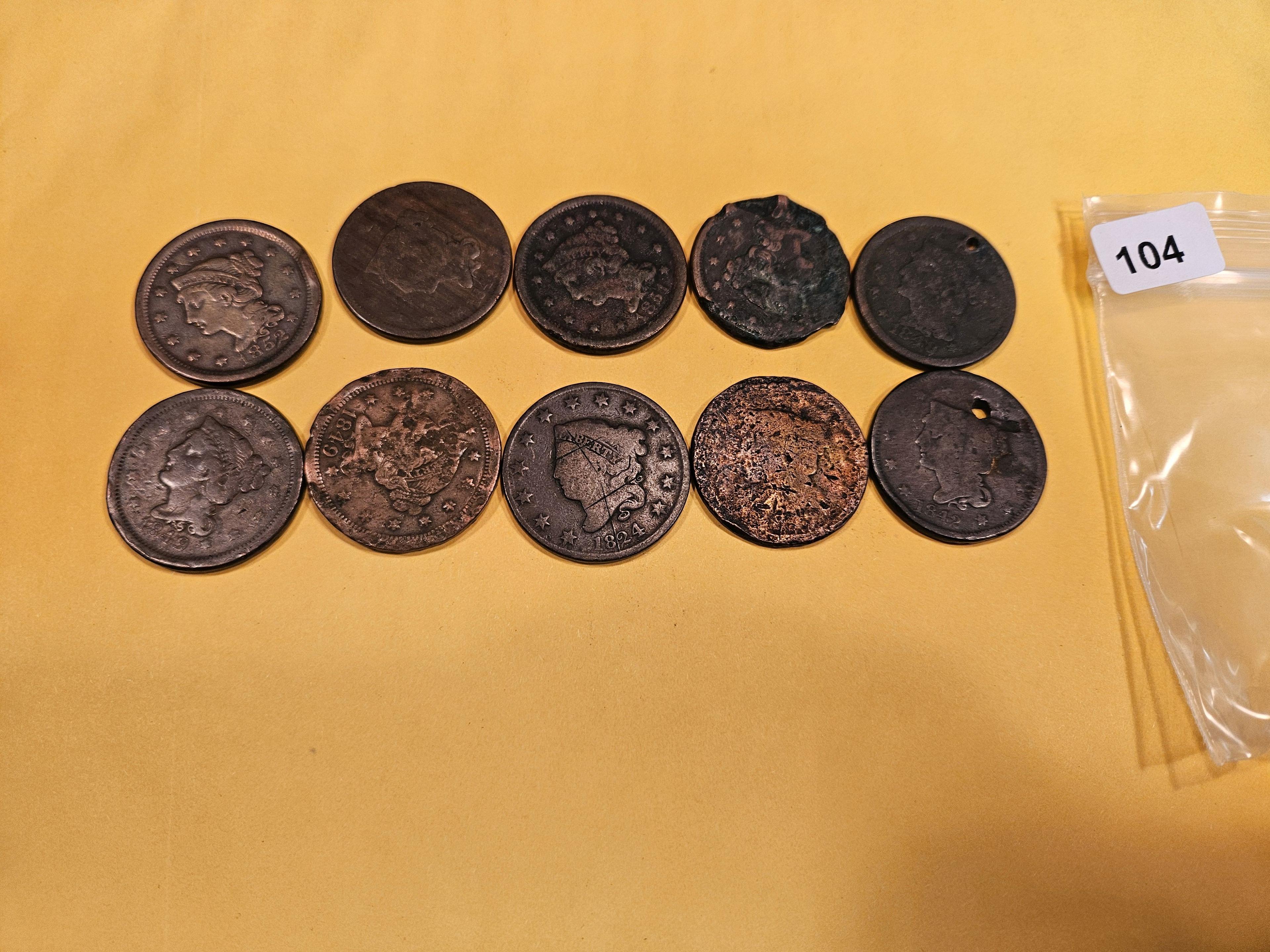 Ten mixed Large Cents