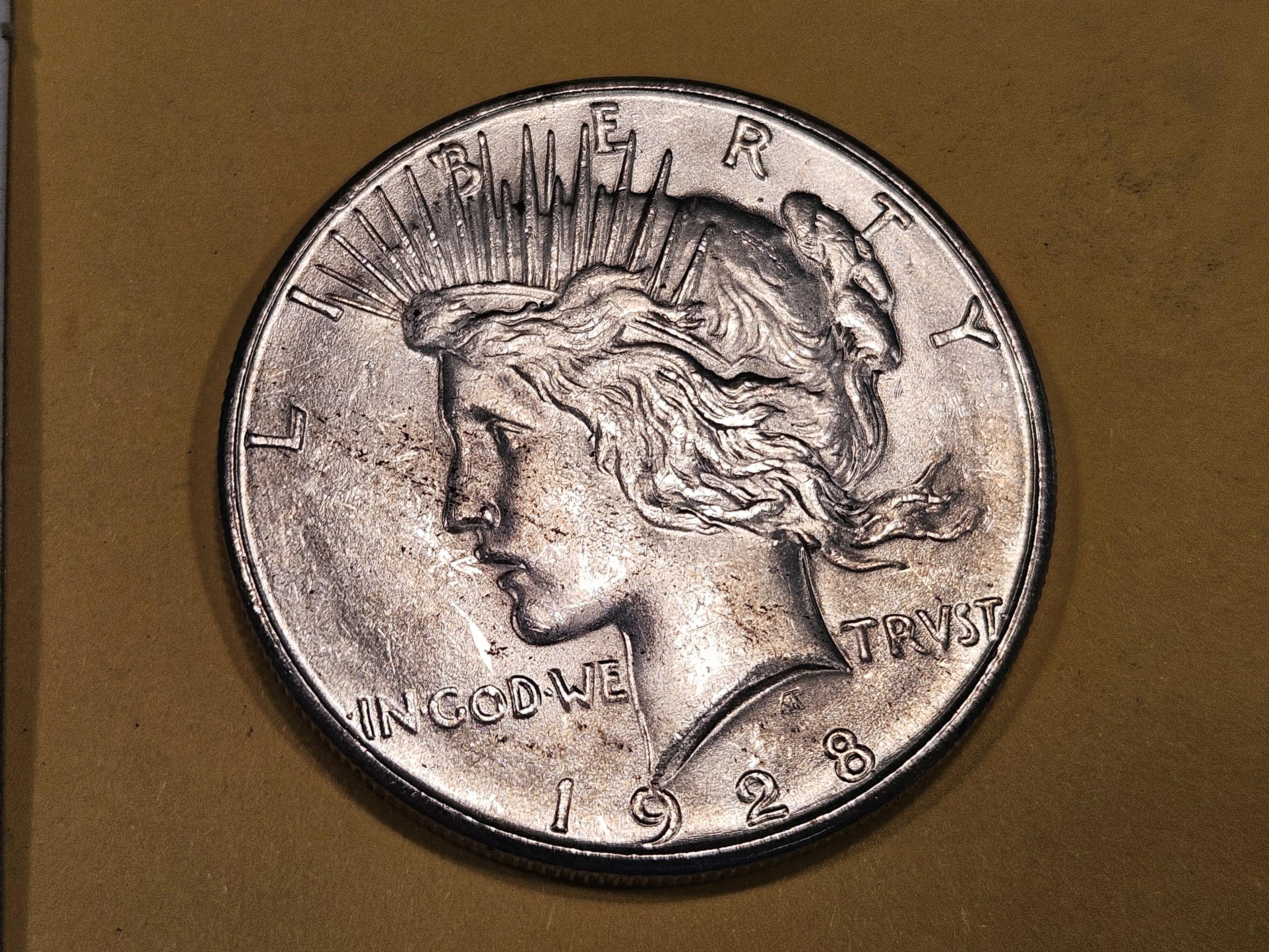 Better Date Brilliant AU-BU 1928-S Peace Silver Dollar