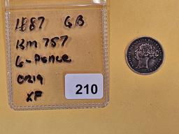 1887 Great Britain 6 pence in Extra Fine