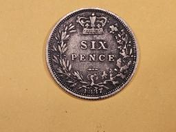 1887 Great Britain 6 pence in Extra Fine