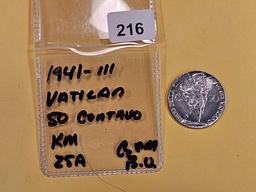 GEM Brilliant Uncirculated 1941 Vatican 50 centavo