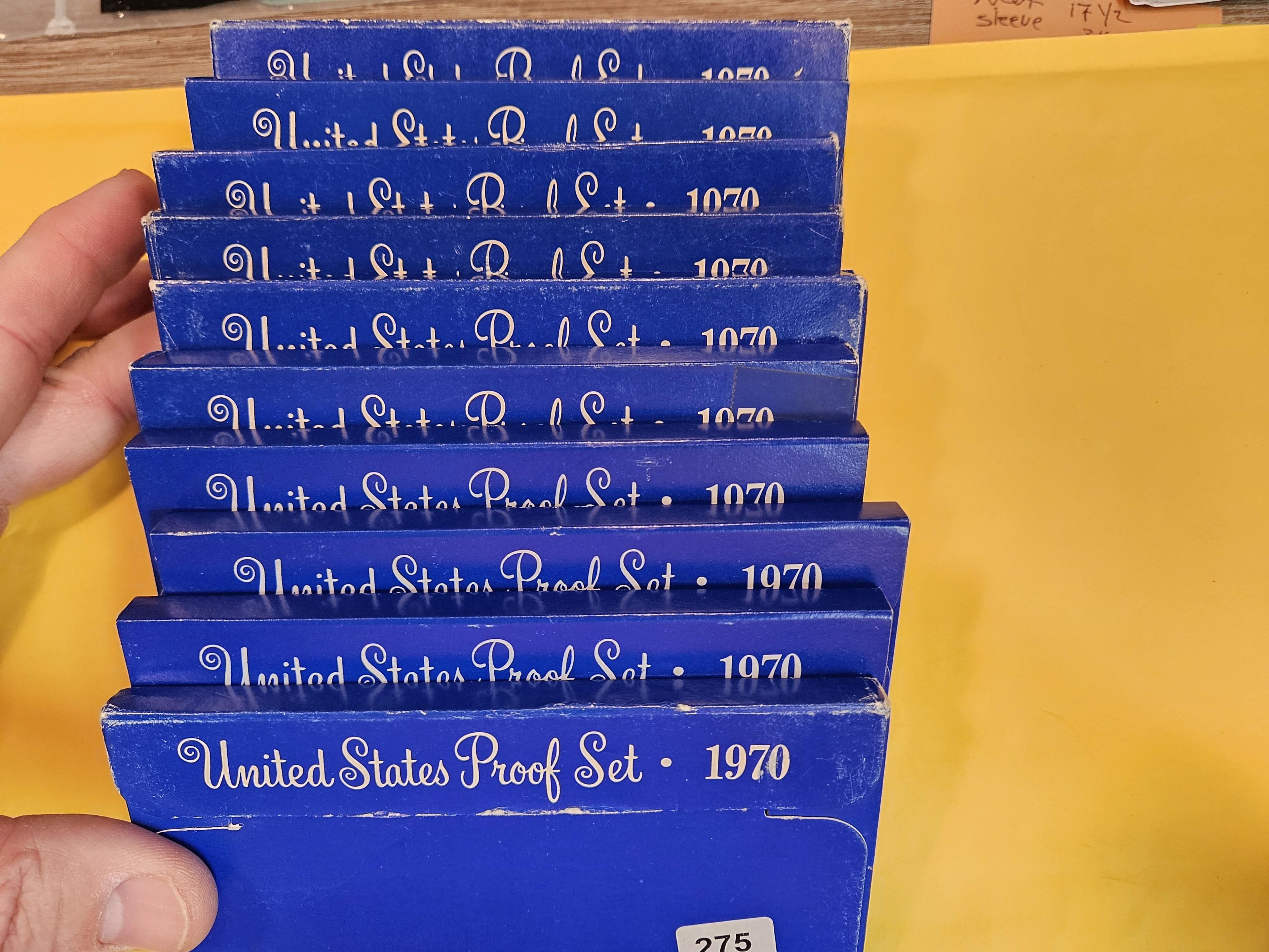 Ten 1970 US Proof Sets with Silver Kennedy Half Dollars