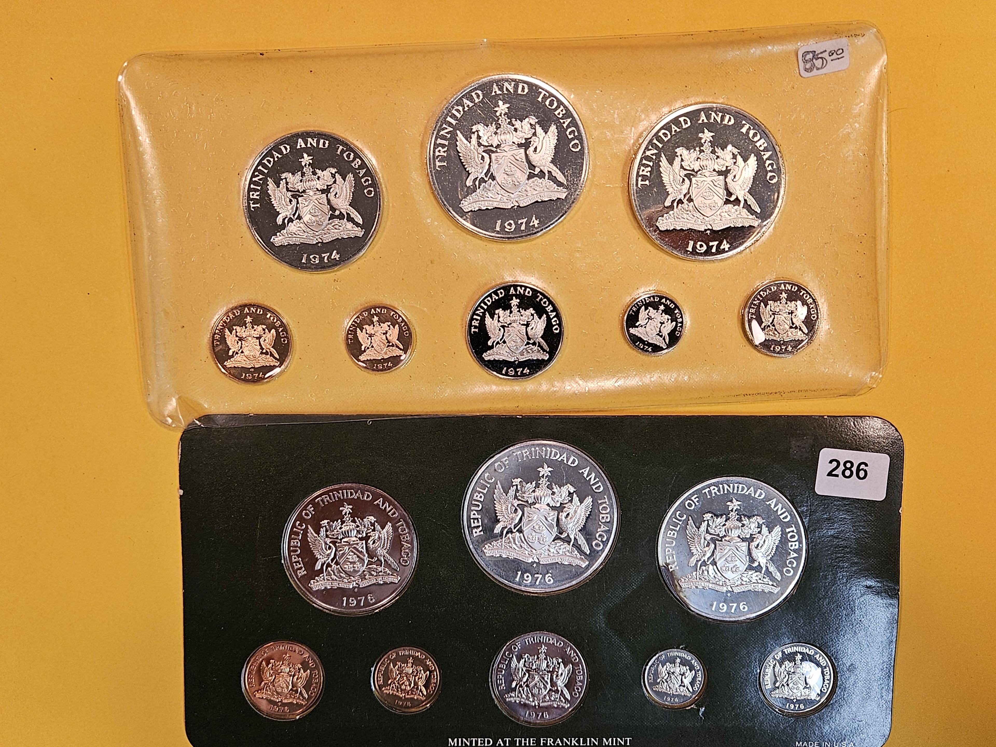 Two 1974 GEM Proof Deep Cameo Trinidad and Tobago Silver Coin Sets