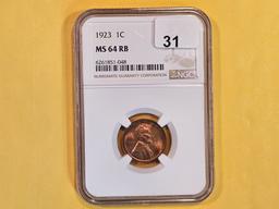 NGC 1923 Wheat cent in Mint State 64 Red-Brown