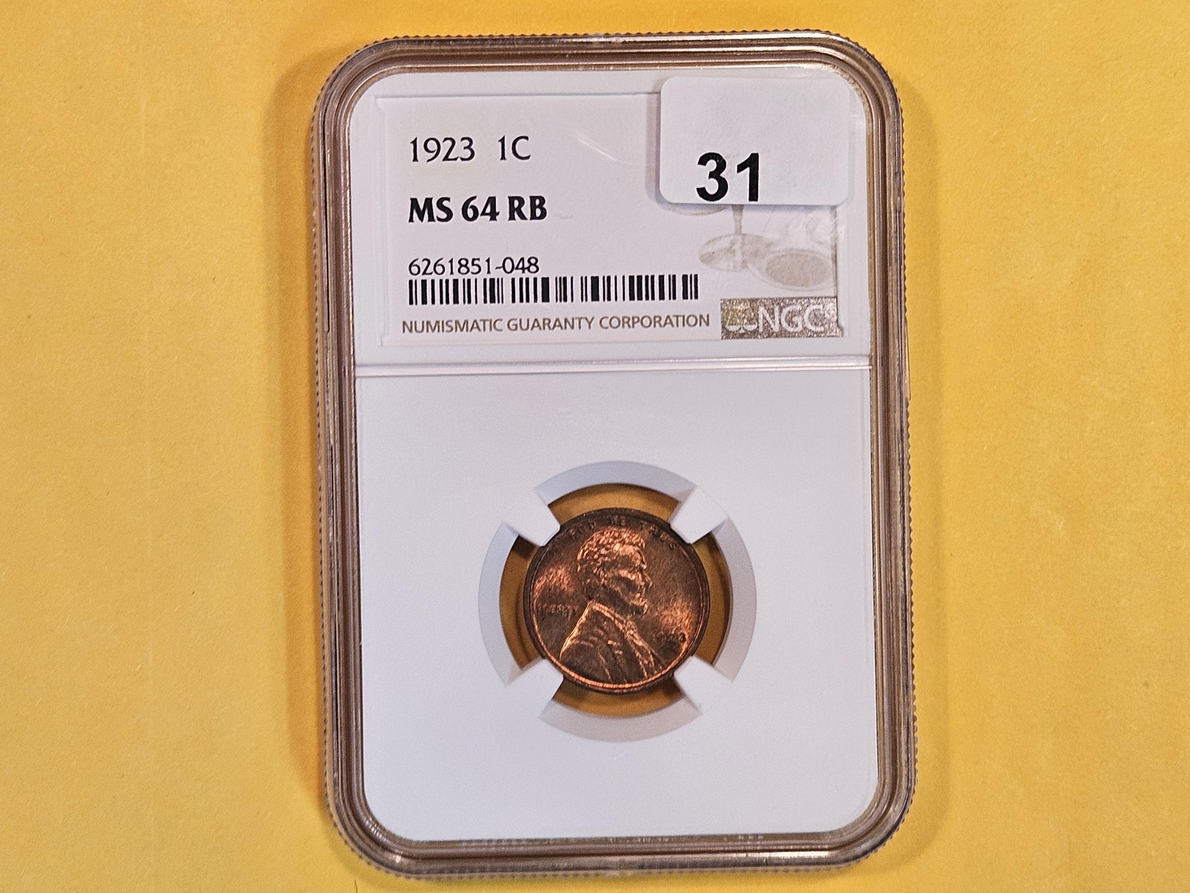 NGC 1923 Wheat cent in Mint State 64 Red-Brown