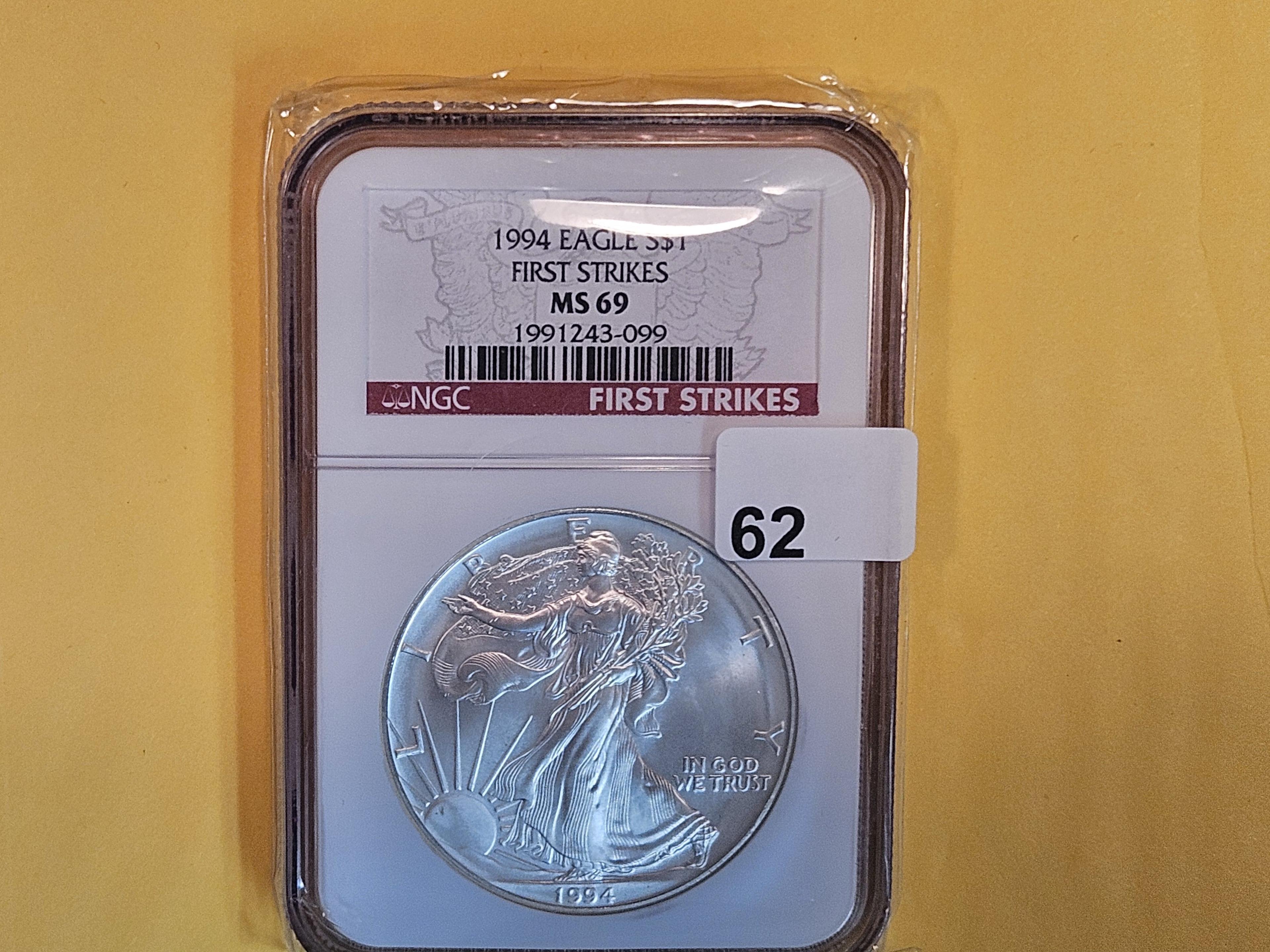 Better Date NGC 1994 American Silver Eagle in Mint State 69
