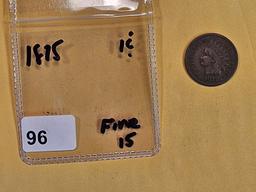 1875 Indian cent in Fine - 15
